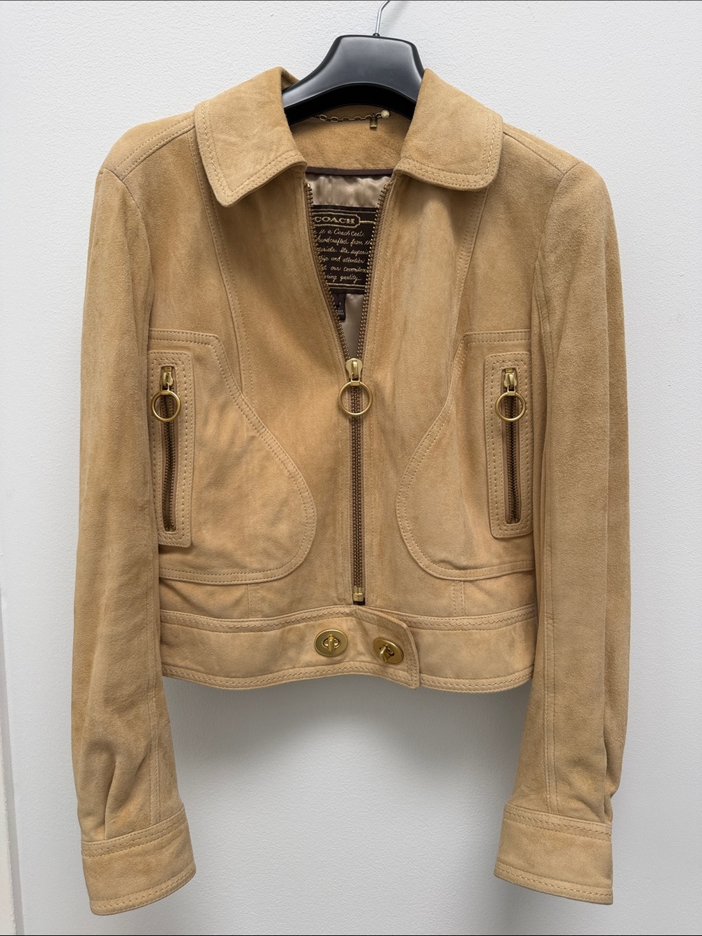 Coach Suede Zip Jacket in Tan - Women's Coat